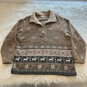 Vintage 90s Woolrich Fair Isle Deer Sherpa 1/4 Zip Pullover Jacket Women’s Sz L